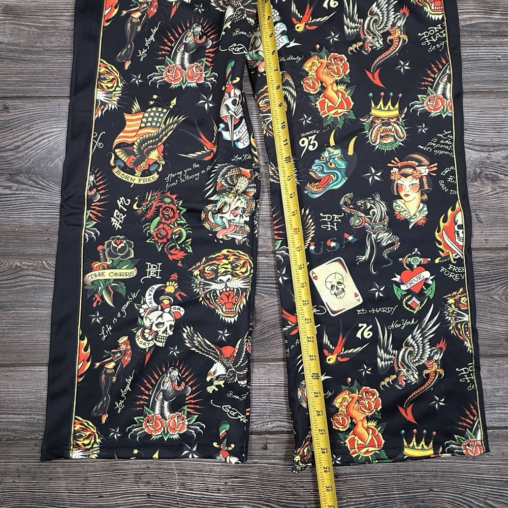 Ed Hardy Flashboard Track Pant Black Gold Embroidered Size Medium Tiger Skull‎ - Picture 7 of 13